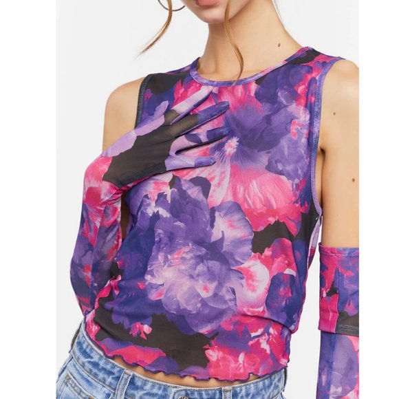 💥3/$15💥NWT - Forever 21 Women's Abstract Mesh Crop Top & Gloves Set - Small - Picture 3 of 10